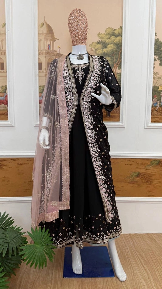 NEW SUPERHIT TRENDING FESTIVE COLLECTION GOWN, KOTI AND DUPATTA SET WITH EMBROIDERY WORK AND CRYSTAL STONE WORK