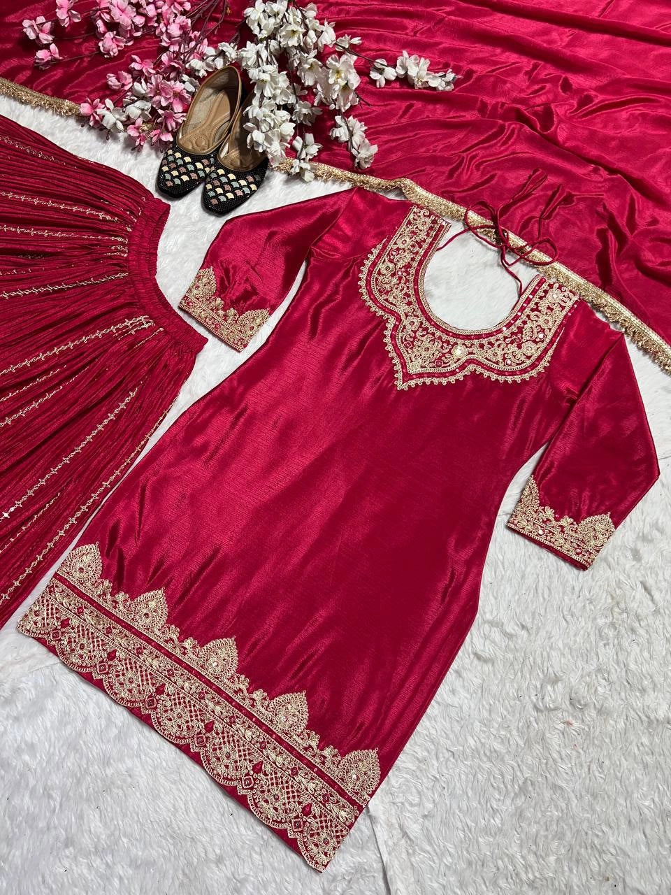 PREMIUM EMBROIDERED SILK SHARARA SUIT SET FOR WOMEN | FESTIVE AND PARTY WEAR SUIT IN WINE AND MAROON RED