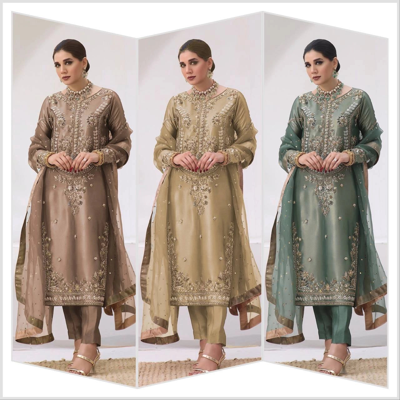 NEW PAKISTANI DESIGNER SUIT COLLECTION IN JIMMY CHOO SILK TOP-PENT AND DUPATTA DUPATTA SET FULLY STITCHED READY TO WEAR WHOLESALE RATE AT GEELAN FASHION SURAT