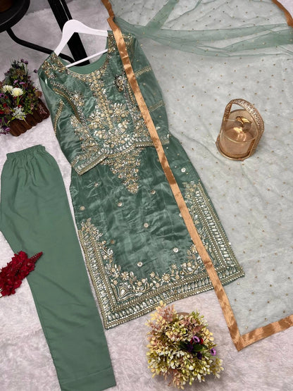 NEW PAKISTANI DESIGNER SUIT COLLECTION IN JIMMY CHOO SILK TOP-PENT AND DUPATTA DUPATTA SET FULLY STITCHED READY TO WEAR WHOLESALE RATE AT GEELAN FASHION SURAT
