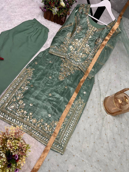 NEW PAKISTANI DESIGNER SUIT COLLECTION IN JIMMY CHOO SILK TOP-PENT AND DUPATTA DUPATTA SET FULLY STITCHED READY TO WEAR WHOLESALE RATE AT GEELAN FASHION SURAT