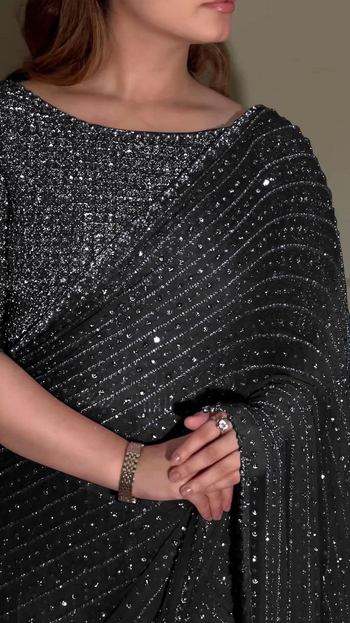 LUXURY HEAVY SEQUENCE WORK SAREE – PREMIUM PARTY AND WEDDING WEAR (MULTIPLE COLOURS)