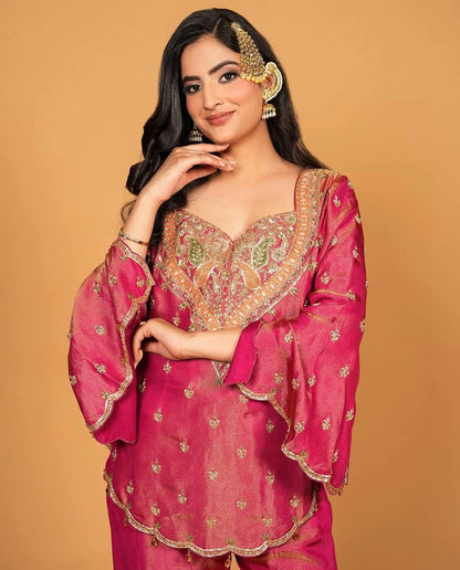 PREMIUM EMBROIDERED SHARARA SET WITH HEAVY WORK KURTI AND DUPATTA – WEDDING AND PARTY WEAR DESIGNER SUIT”
