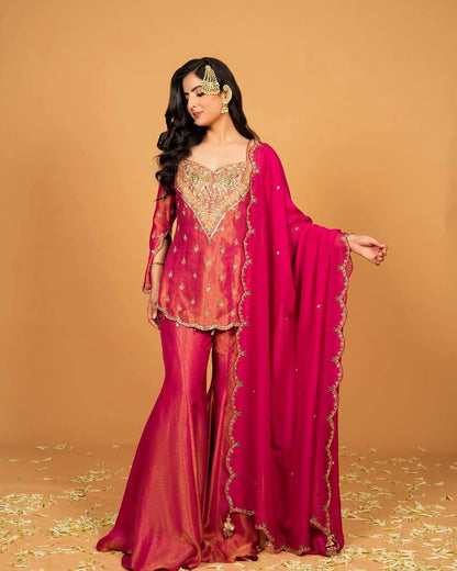 PREMIUM EMBROIDERED SHARARA SET WITH HEAVY WORK KURTI AND DUPATTA – WEDDING AND PARTY WEAR DESIGNER SUIT”