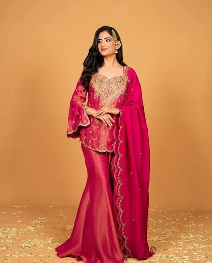 PREMIUM EMBROIDERED SHARARA SET WITH HEAVY WORK KURTI AND DUPATTA – WEDDING AND PARTY WEAR DESIGNER SUIT”