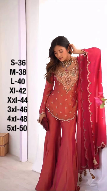 PREMIUM EMBROIDERED SHARARA SET WITH HEAVY WORK KURTI AND DUPATTA – WEDDING AND PARTY WEAR DESIGNER SUIT”
