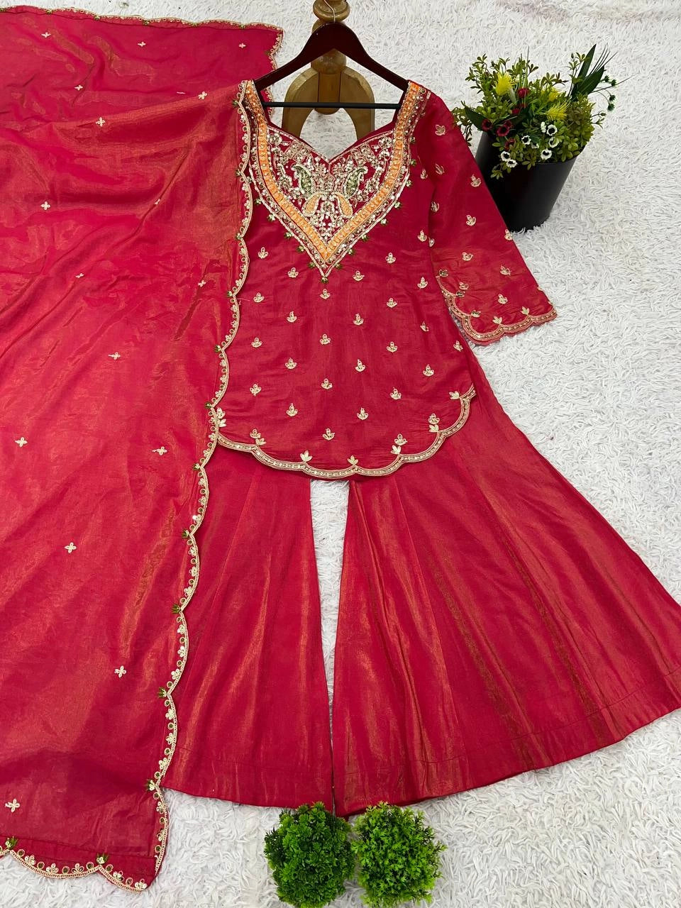 PREMIUM EMBROIDERED SHARARA SET WITH HEAVY WORK KURTI AND DUPATTA – WEDDING AND PARTY WEAR DESIGNER SUIT”