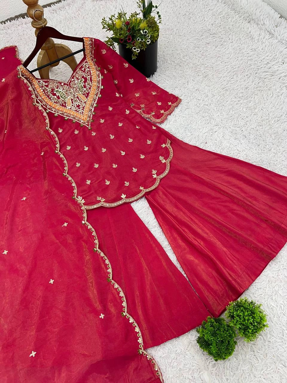 PREMIUM EMBROIDERED SHARARA SET WITH HEAVY WORK KURTI AND DUPATTA – WEDDING AND PARTY WEAR DESIGNER SUIT”