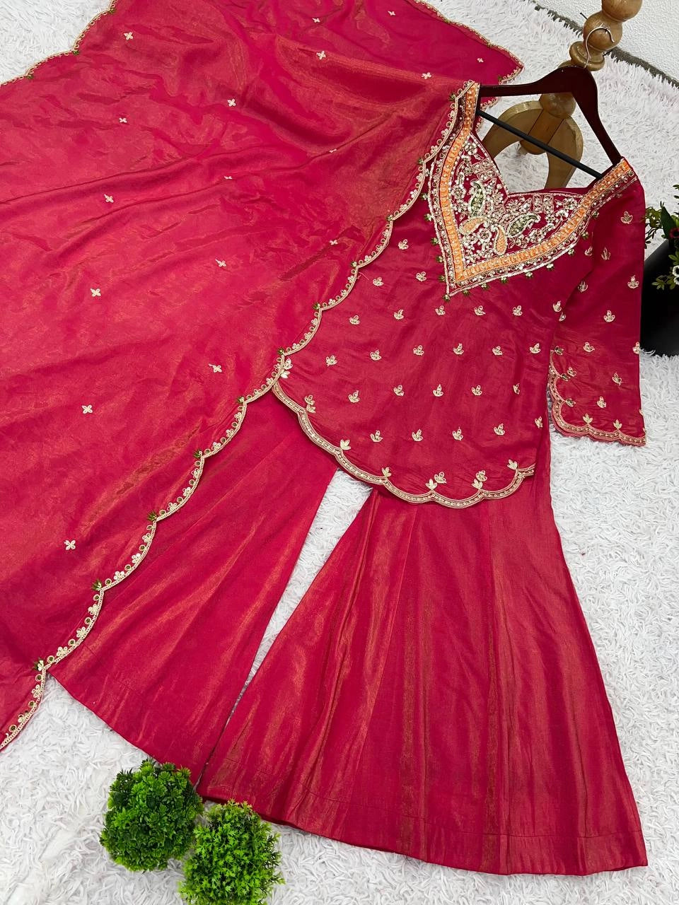 PREMIUM EMBROIDERED SHARARA SET WITH HEAVY WORK KURTI AND DUPATTA – WEDDING AND PARTY WEAR DESIGNER SUIT”