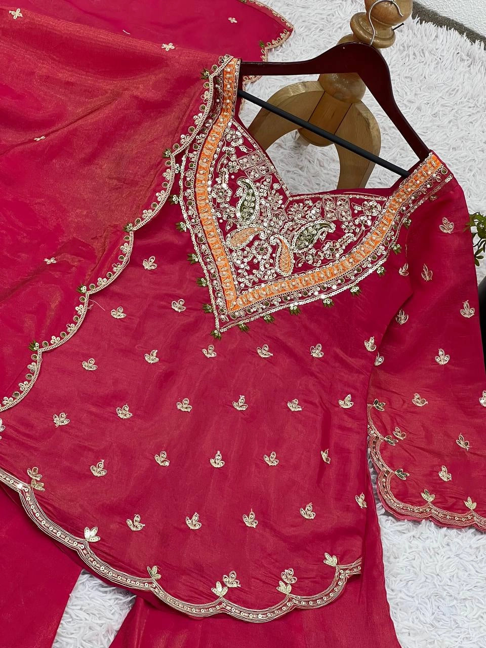 PREMIUM EMBROIDERED SHARARA SET WITH HEAVY WORK KURTI AND DUPATTA – WEDDING AND PARTY WEAR DESIGNER SUIT”