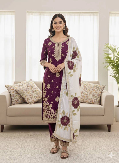 PREMIUM SILK EMBROIDERY SUIT WITH ORGANZA DUPATTA | WHOLESALE RATE AT GEELAN FASHION SURAT