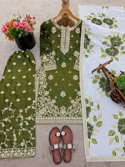 PREMIUM SILK EMBROIDERY SUIT WITH ORGANZA DUPATTA | WHOLESALE RATE AT GEELAN FASHION SURAT