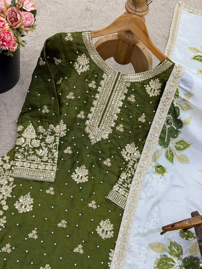 PREMIUM SILK EMBROIDERY SUIT WITH ORGANZA DUPATTA | WHOLESALE RATE AT GEELAN FASHION SURAT
