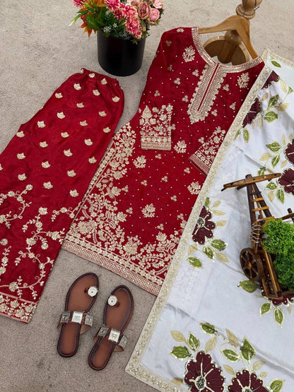 PREMIUM SILK EMBROIDERY SUIT WITH ORGANZA DUPATTA | WHOLESALE RATE AT GEELAN FASHION SURAT