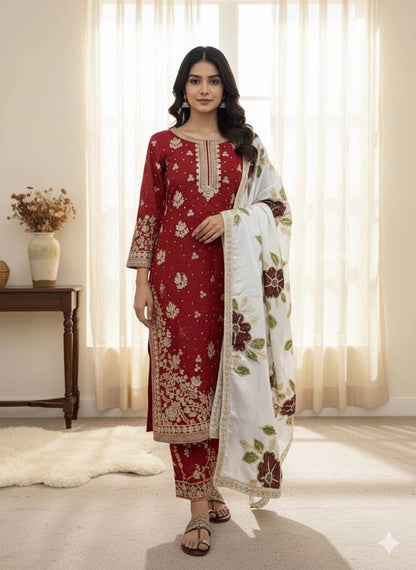 PREMIUM SILK EMBROIDERY SUIT WITH ORGANZA DUPATTA | WHOLESALE RATE AT GEELAN FASHION SURAT