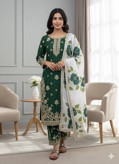 PREMIUM SILK EMBROIDERY SUIT WITH ORGANZA DUPATTA | WHOLESALE RATE AT GEELAN FASHION SURAT