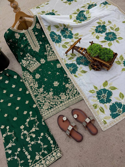 PREMIUM SILK EMBROIDERY SUIT WITH ORGANZA DUPATTA | WHOLESALE RATE AT GEELAN FASHION SURAT