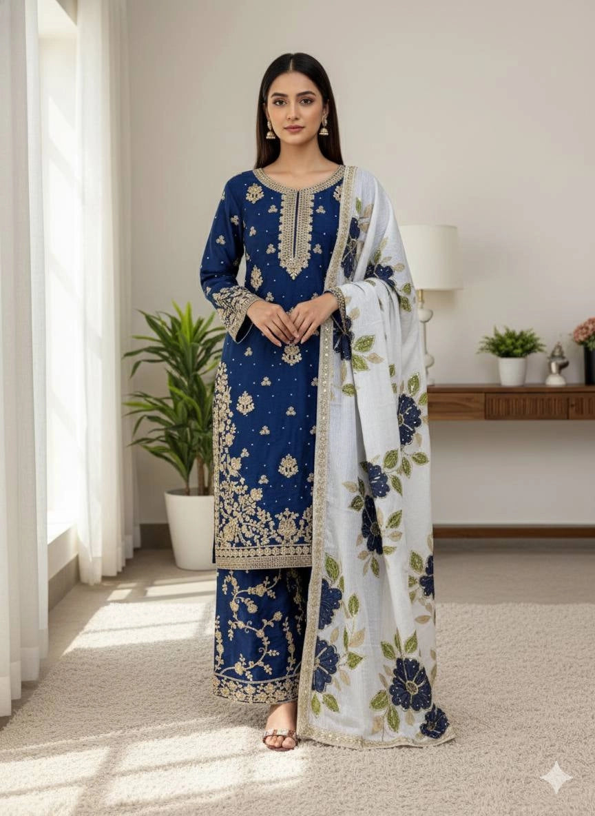 PREMIUM SILK EMBROIDERY SUIT WITH ORGANZA DUPATTA | WHOLESALE RATE AT GEELAN FASHION SURAT