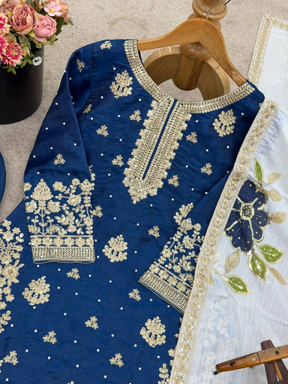 PREMIUM SILK EMBROIDERY SUIT WITH ORGANZA DUPATTA | WHOLESALE RATE AT GEELAN FASHION SURAT