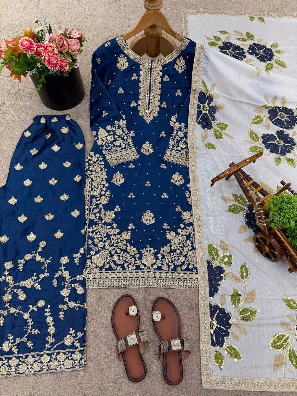 PREMIUM SILK EMBROIDERY SUIT WITH ORGANZA DUPATTA | WHOLESALE RATE AT GEELAN FASHION SURAT