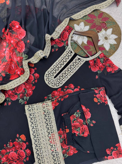 PREMIUM BLACK FLORAL EMBROIDERED SUIT SET WITH DUPATTA | WHOLESALE RATE AT GEELAN FASHION SURAT