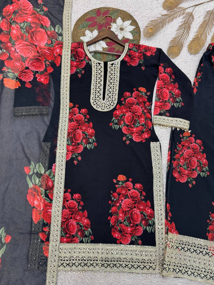 PREMIUM BLACK FLORAL EMBROIDERED SUIT SET WITH DUPATTA | WHOLESALE RATE AT GEELAN FASHION SURAT