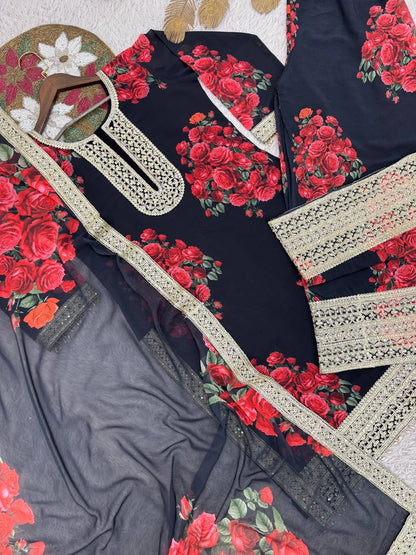 PREMIUM BLACK FLORAL EMBROIDERED SUIT SET WITH DUPATTA | WHOLESALE RATE AT GEELAN FASHION SURAT