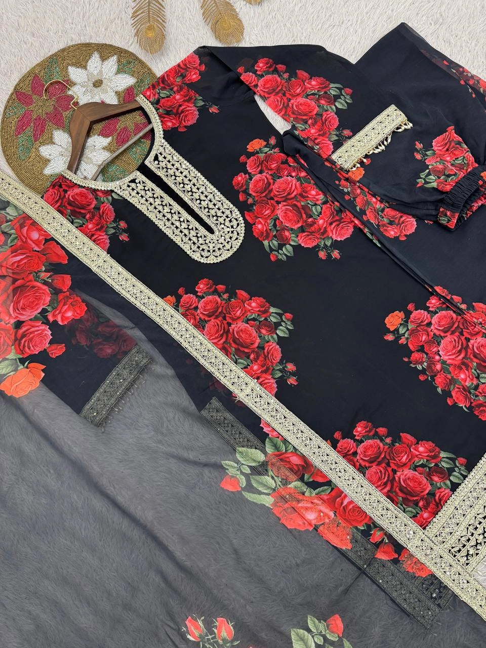 PREMIUM BLACK FLORAL EMBROIDERED SUIT SET WITH DUPATTA | WHOLESALE RATE AT GEELAN FASHION SURAT