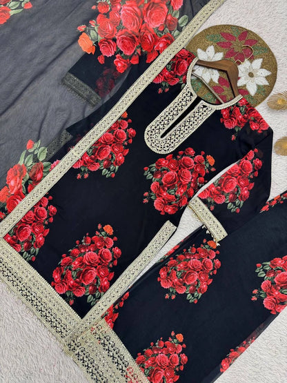 PREMIUM BLACK FLORAL EMBROIDERED SUIT SET WITH DUPATTA | WHOLESALE RATE AT GEELAN FASHION SURAT