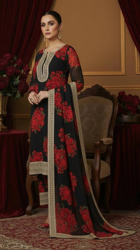 PREMIUM BLACK FLORAL EMBROIDERED SUIT SET WITH DUPATTA | WHOLESALE RATE AT GEELAN FASHION SURAT