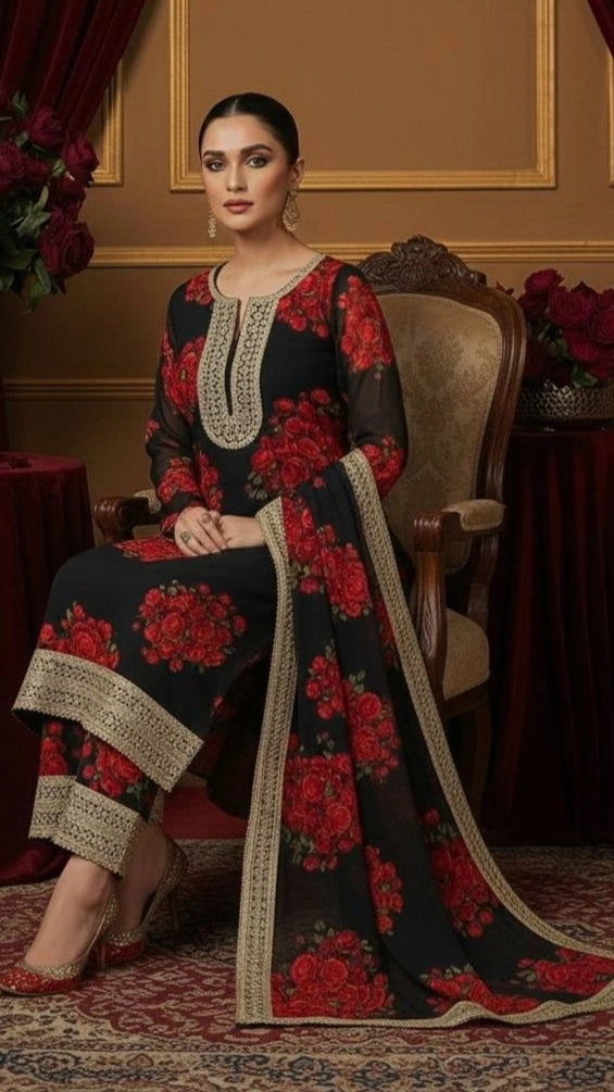 PREMIUM BLACK FLORAL EMBROIDERED SUIT SET WITH DUPATTA | WHOLESALE RATE AT GEELAN FASHION SURAT