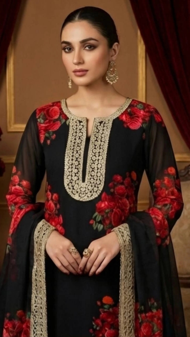 PREMIUM BLACK FLORAL EMBROIDERED SUIT SET WITH DUPATTA | WHOLESALE RATE AT GEELAN FASHION SURAT