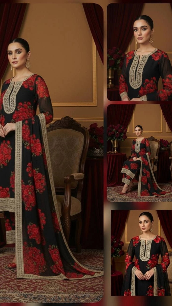 PREMIUM BLACK FLORAL EMBROIDERED SUIT SET WITH DUPATTA | WHOLESALE RATE AT GEELAN FASHION SURAT