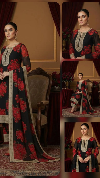PREMIUM BLACK FLORAL EMBROIDERED SUIT SET WITH DUPATTA | WHOLESALE RATE AT GEELAN FASHION SURAT