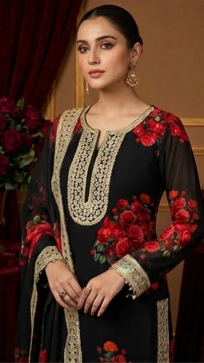 PREMIUM BLACK FLORAL EMBROIDERED SUIT SET WITH DUPATTA | WHOLESALE RATE AT GEELAN FASHION SURAT