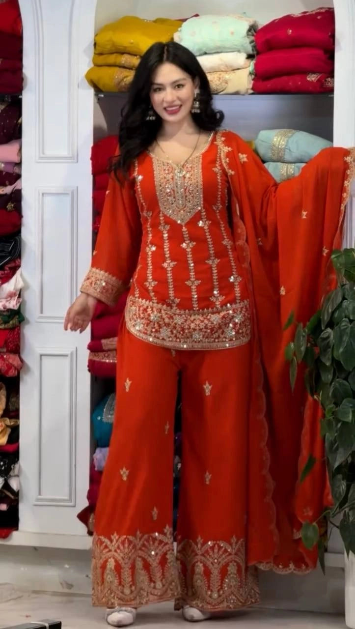 PREMIUM MAROON HEAVY EMBROIDERED SUIT SET WITH DUPATTA (FRONT & BACK WORK) | WHOLESALE RATE AT GEELAN FASHION SURAT