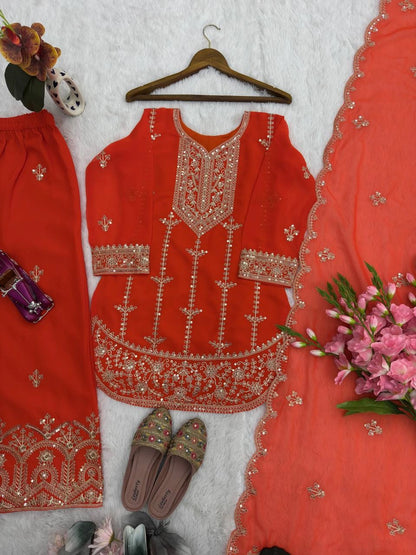 PREMIUM MAROON HEAVY EMBROIDERED SUIT SET WITH DUPATTA (FRONT & BACK WORK) | WHOLESALE RATE AT GEELAN FASHION SURAT