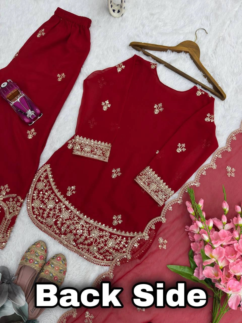 PREMIUM MAROON HEAVY EMBROIDERED SUIT SET WITH DUPATTA (FRONT & BACK WORK) | WHOLESALE RATE AT GEELAN FASHION SURAT