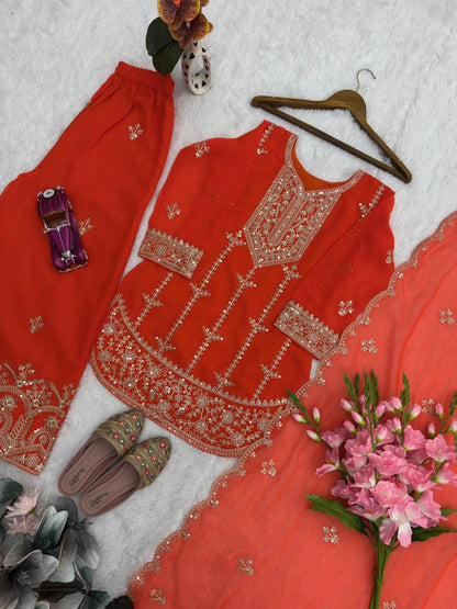 PREMIUM MAROON HEAVY EMBROIDERED SUIT SET WITH DUPATTA (FRONT & BACK WORK) | WHOLESALE RATE AT GEELAN FASHION SURAT