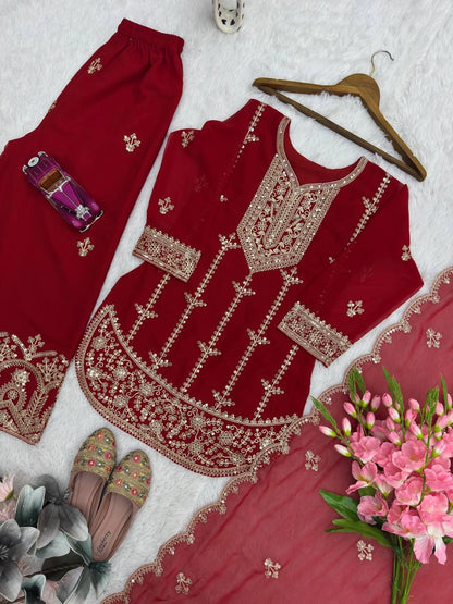 PREMIUM MAROON HEAVY EMBROIDERED SUIT SET WITH DUPATTA (FRONT & BACK WORK) | WHOLESALE RATE AT GEELAN FASHION SURAT