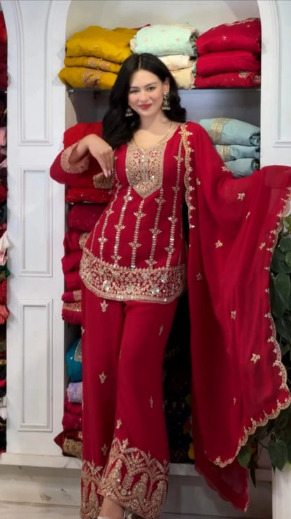 PREMIUM MAROON HEAVY EMBROIDERED SUIT SET WITH DUPATTA (FRONT & BACK WORK) | WHOLESALE RATE AT GEELAN FASHION SURAT
