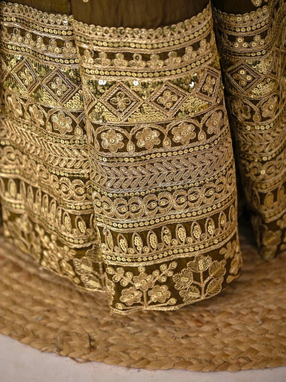 PREMIUM OLIVE GREEN HEAVY EMBROIDERED ANARKALI SUIT SET WITH DUPATTA | WHOLESALE RATE AT GEELAN FASHION SURAT