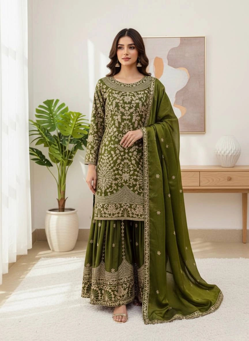 PREMIUM HEAVY EMBROIDERED SHARARA SUIT WITH DUPATTA | FESTIVE & WEDDING WEAR | GEELAN FASHION SURAT