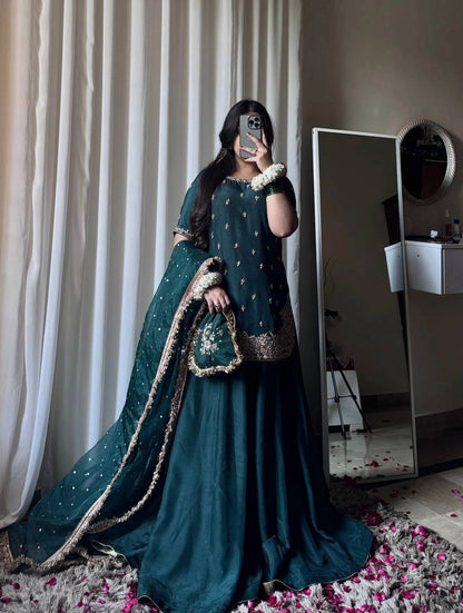 PREMIUM EMBROIDERED SHORT KURTI SHARARA SET WITH DUPATTA | FESTIVE & PARTY WEAR | GEELAN FASHION SURAT