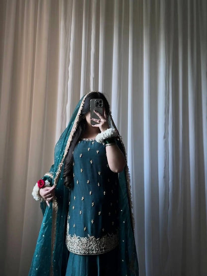 PREMIUM EMBROIDERED SHORT KURTI SHARARA SET WITH DUPATTA | FESTIVE & PARTY WEAR | GEELAN FASHION SURAT