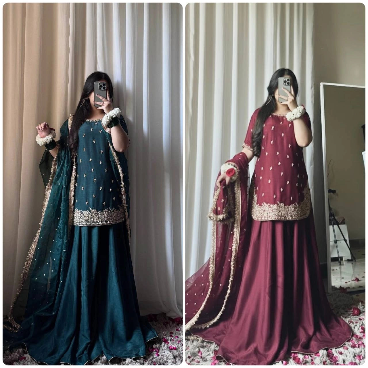 PREMIUM EMBROIDERED SHORT KURTI SHARARA SET WITH DUPATTA | FESTIVE & PARTY WEAR | GEELAN FASHION SURAT