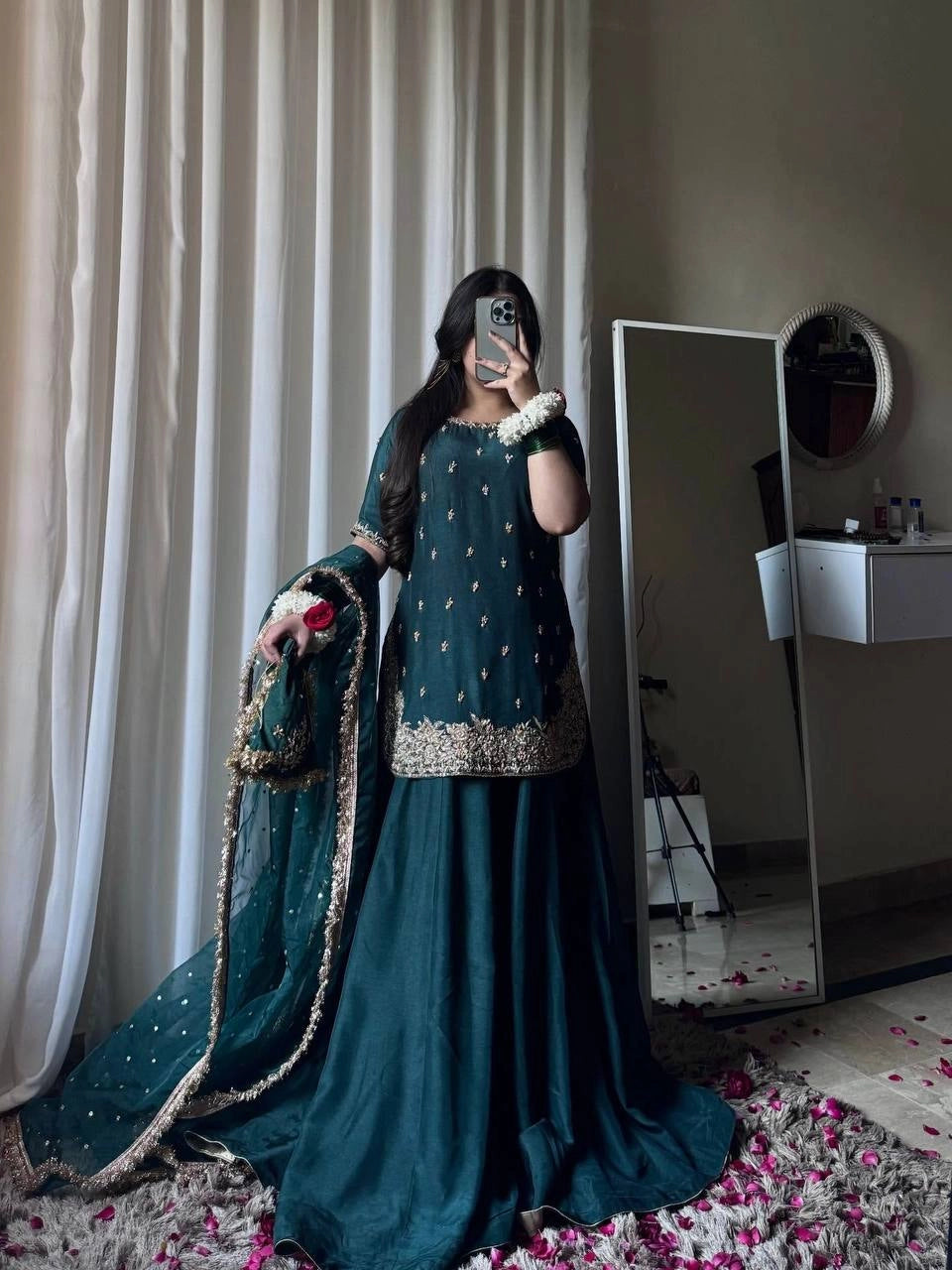 PREMIUM EMBROIDERED SHORT KURTI SHARARA SET WITH DUPATTA | FESTIVE & PARTY WEAR | GEELAN FASHION SURAT