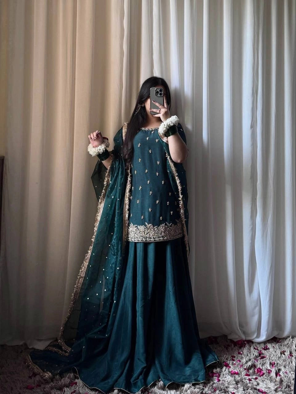 PREMIUM EMBROIDERED SHORT KURTI SHARARA SET WITH DUPATTA | FESTIVE & PARTY WEAR | GEELAN FASHION SURAT