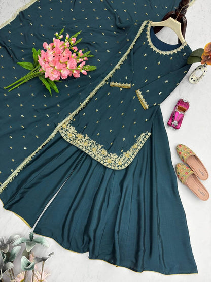 PREMIUM EMBROIDERED SHORT KURTI SHARARA SET WITH DUPATTA | FESTIVE & PARTY WEAR | GEELAN FASHION SURAT