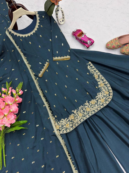 PREMIUM EMBROIDERED SHORT KURTI SHARARA SET WITH DUPATTA | FESTIVE & PARTY WEAR | GEELAN FASHION SURAT